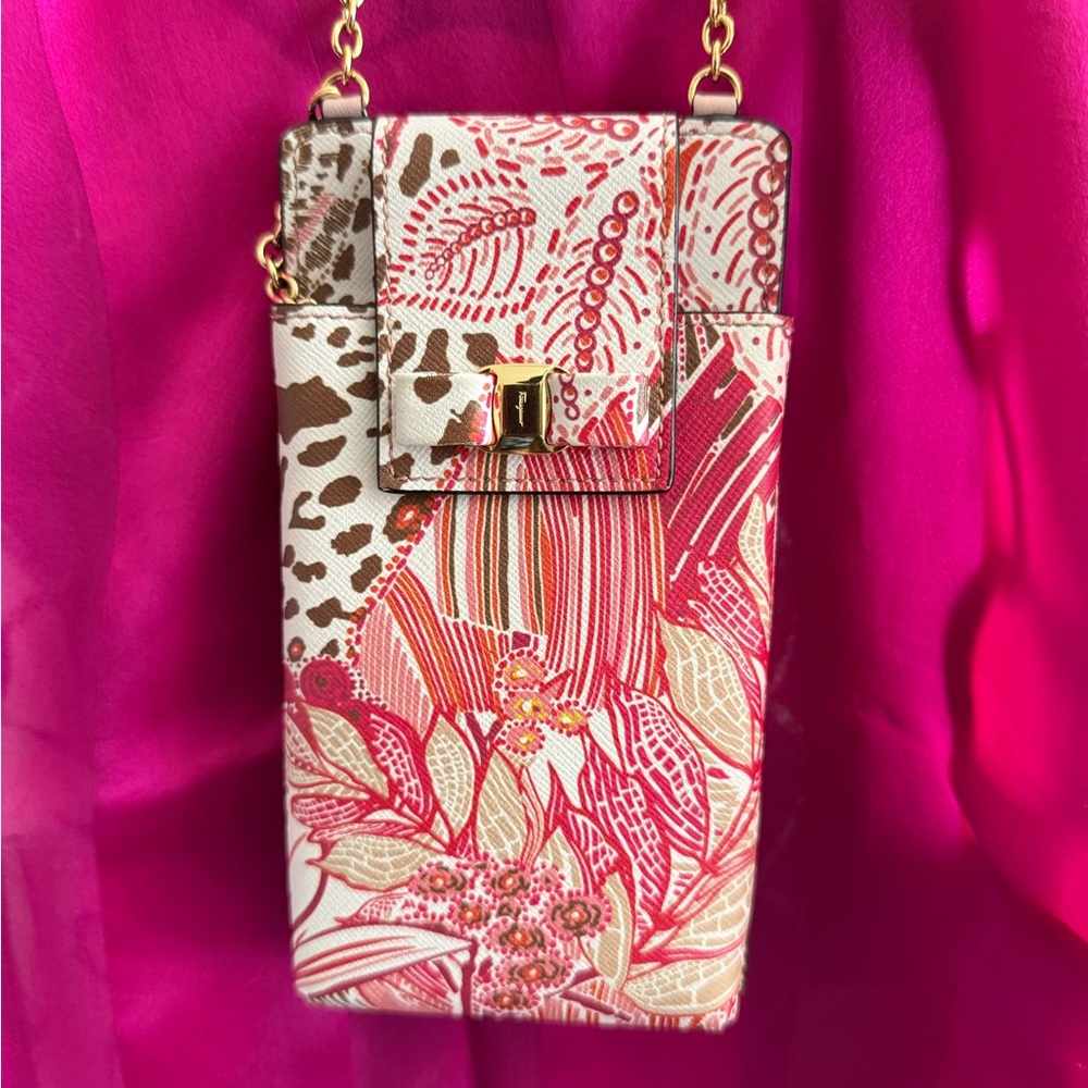 Salvatore Ferragamo Pink and Gold Crossbody Bag with Chain